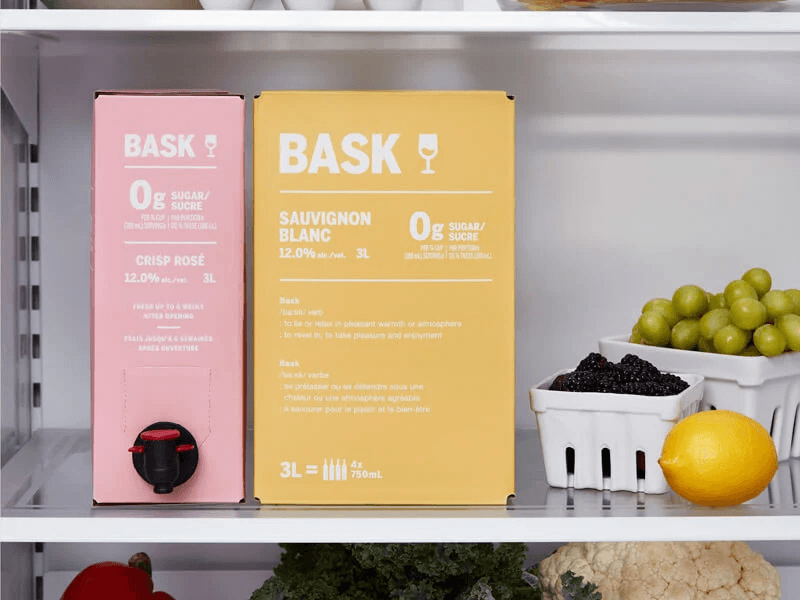 BASK wine boxes in the refridgerator