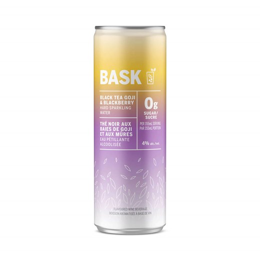 an image of BASK Hard Sparkling Water Black Tea Goji & Blackberry