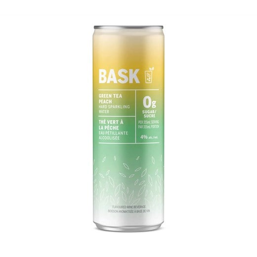 an image of BASK Hard Sparkling Water Green Tea Peach
