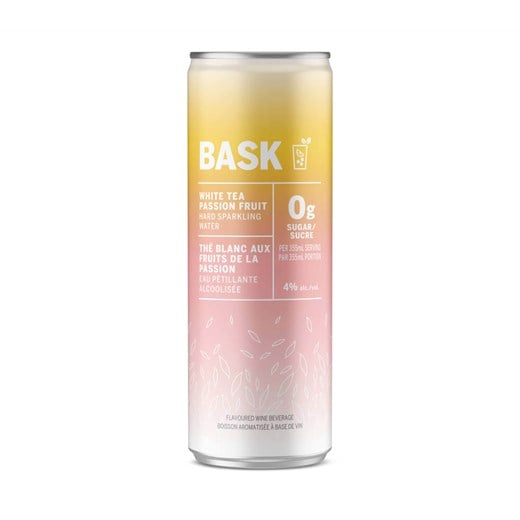 an image of BASK Hard Sparkling Water White Tea Passion Fruit